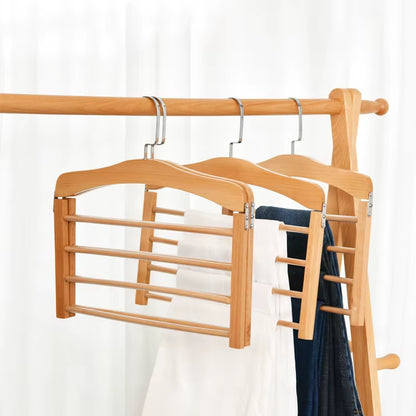 1PC Hangers for Clothes Pants Closet Wooden Trouser Jeans Scarf Organizer Storage Perchas Para La Ropa Multilayer Pants Hanger