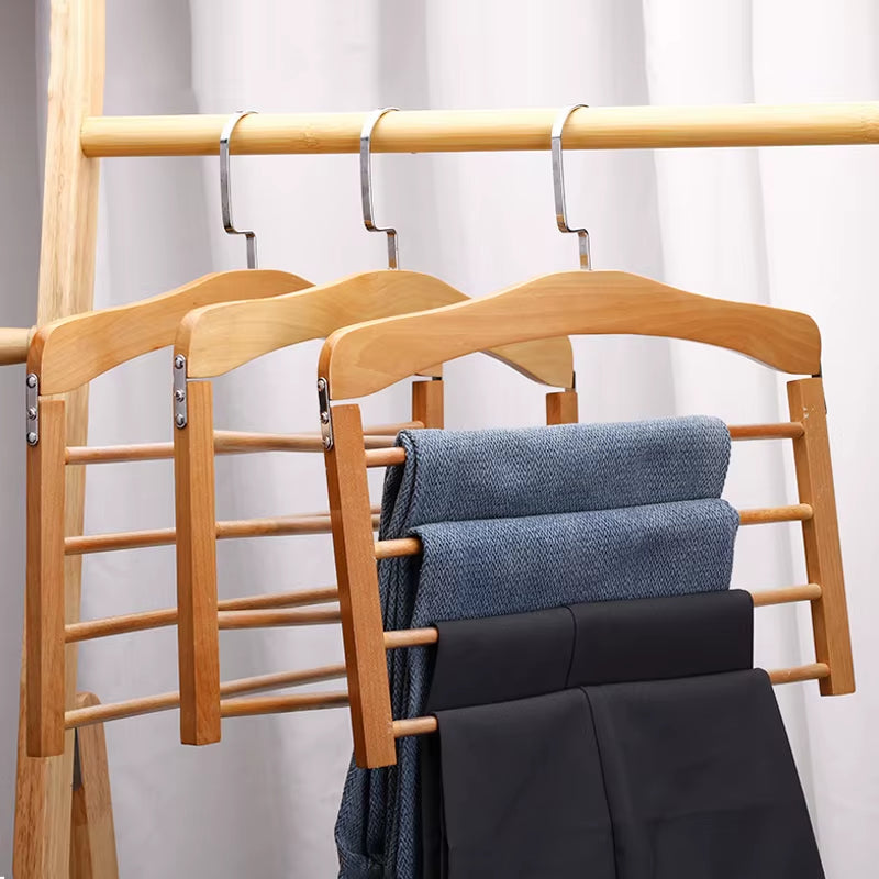 1PC Hangers for Clothes Pants Closet Wooden Trouser Jeans Scarf Organizer Storage Perchas Para La Ropa Multilayer Pants Hanger