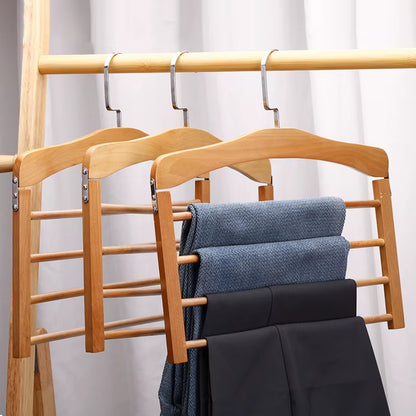 1PC Hangers for Clothes Pants Closet Wooden Trouser Jeans Scarf Organizer Storage Perchas Para La Ropa Multilayer Pants Hanger
