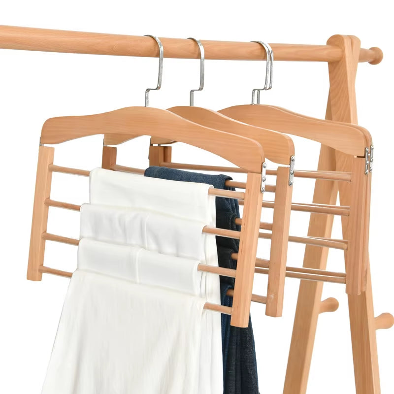 1PC Hangers for Clothes Pants Closet Wooden Trouser Jeans Scarf Organizer Storage Perchas Para La Ropa Multilayer Pants Hanger